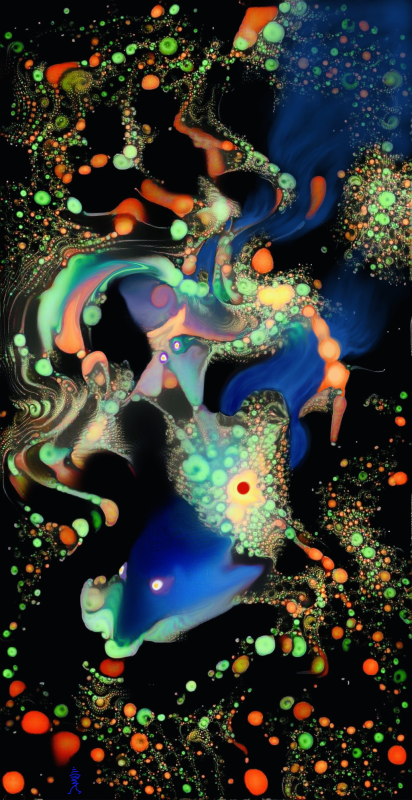 Sharkie Blue and  Crazy Crab sucking-up a cosmic fractal by Bill Walker